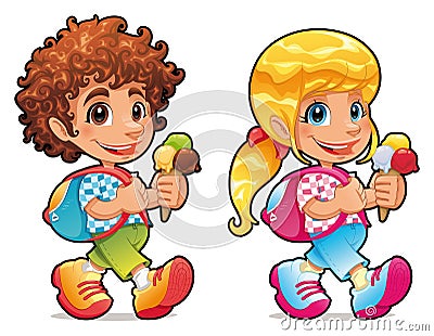 Boy and girl with ice cream Vector Illustration