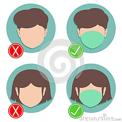 Boy and girl icon wear face mask Vector Illustration