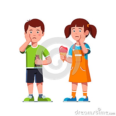 Boy, girl kids touching cheeks feeling tooth pain Vector Illustration