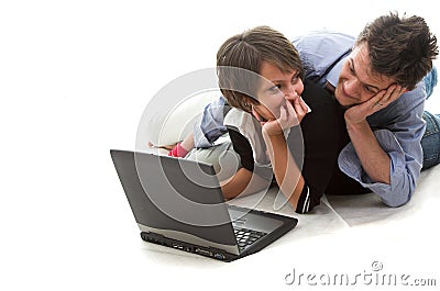 Boy and girl with laptop Stock Photo