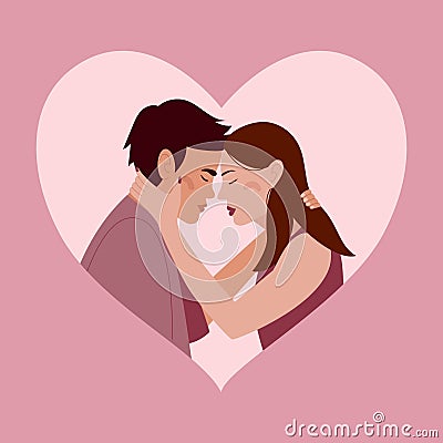 Yong couple in love is going to kiss each other Vector Illustration