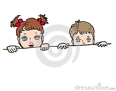 Boy and girl peeking Vector Illustration