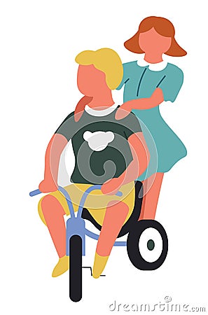 Boy and girl riding bicycle children playing games Vector Illustration