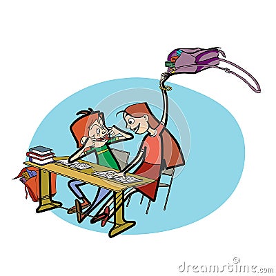 Boy and girl in school pranks Vector Illustration