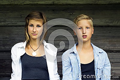 Boy and girl siblings Stock Photo