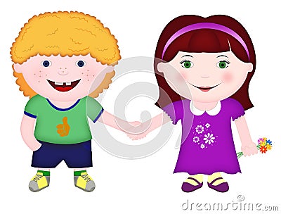 Boy and girl standing together and holding hands Stock Photo