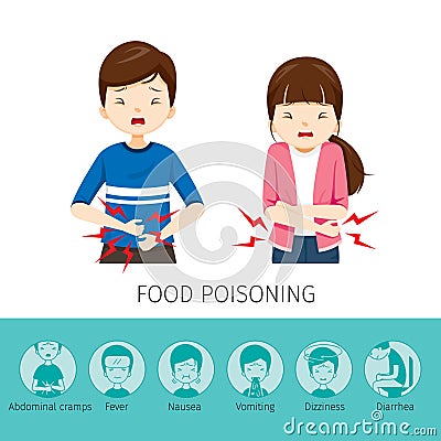 Boy And Girl Stomachache Because Food Poisoning Vector Illustration