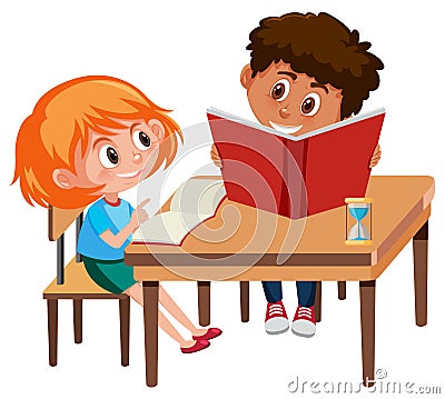 Boy and girl study Vector Illustration