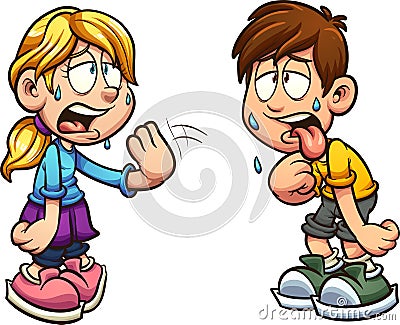 Boy and girl suffering from heat Vector Illustration