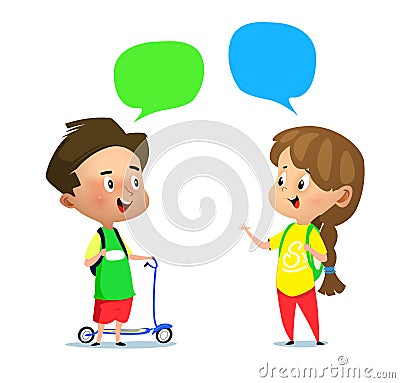 Boy and a girl talking to each other Vector Illustration