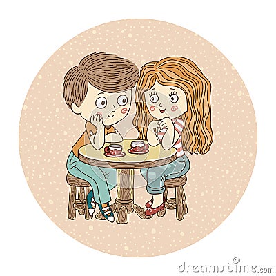 Boy and girl: tea-party Vector Illustration