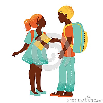 boy and girl. Vintage student silhouettes Vector Illustration