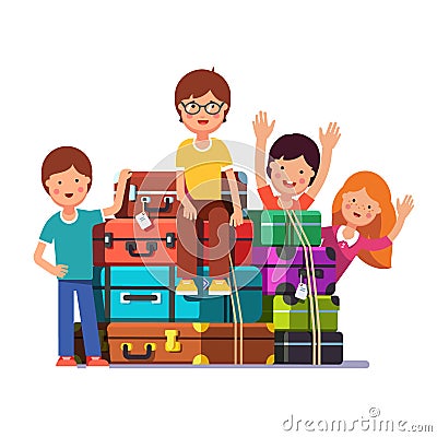 Boy and girls packed for traveling Vector Illustration