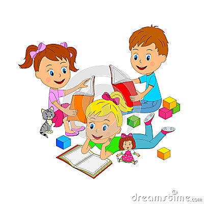 Boy and girls read books Vector Illustration