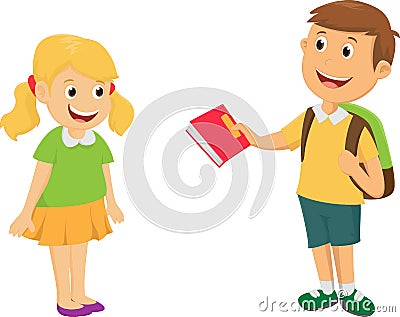 Boy give a book to friend Vector Illustration