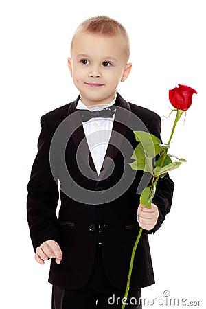 The boy gives the girl a flower. Stock Photo