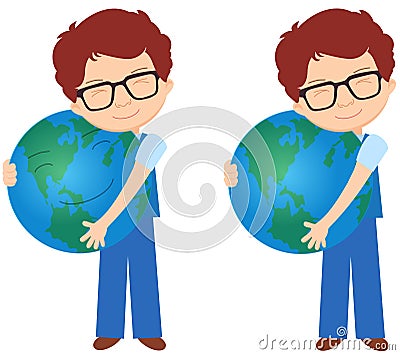 Boy in glasses with earth Vector Illustration
