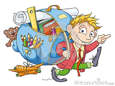The Boy Goes to School Vector Illustration