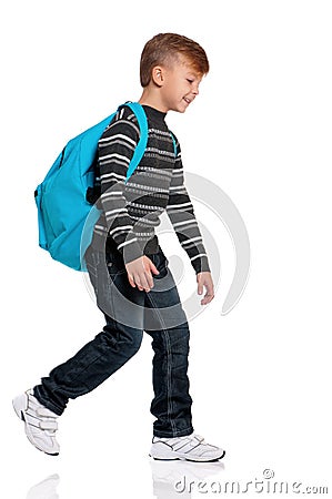 Boy going isolated on white Stock Photo