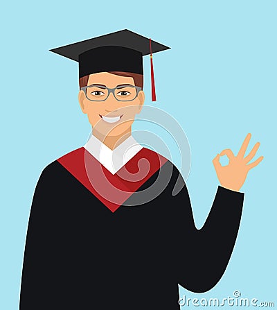 Boy graduates in the mantle. Vector Illustration