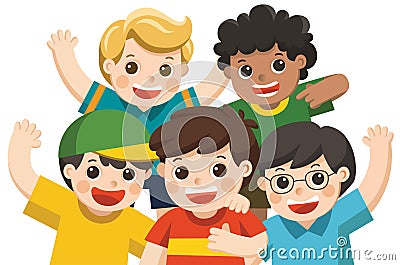 Boy Group best friends happy smiling. Vector Illustration