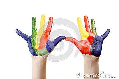 Boy hands painted Stock Photo