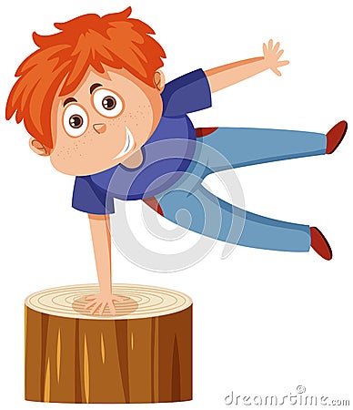 A boy handstand on stump cartoon charatcer Vector Illustration