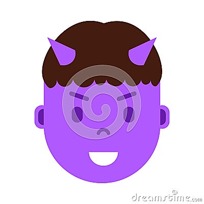 Boy head emoji personage icon with facial emotions, avatar character, man devil face with different male emotions Vector Illustration