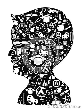 Boy head full of creative ideas Vector Illustration