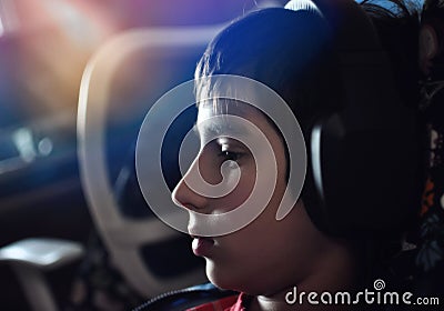 Boy with headphones Stock Photo