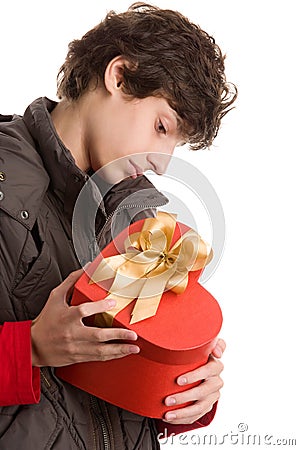 Boy with heart gift Stock Photo