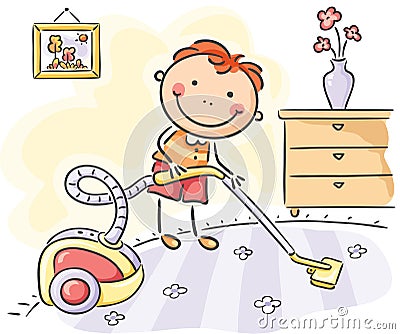 Boy helping his parents with the housework Vector Illustration