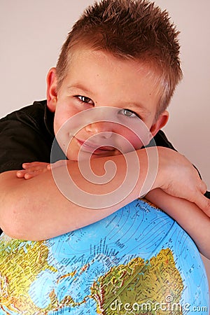 Boy with his globe Stock Photo