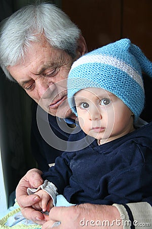 Boy and his grand father,portrait Stock Photo