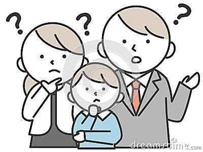 A boy and his parents with a troubled expression with a question mark on their head Cartoon Illustration