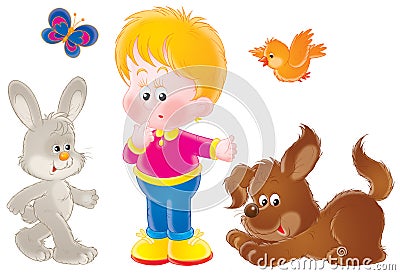 Boy and his pets Stock Photo