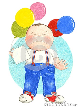 Boy holding balloons Cartoon Illustration