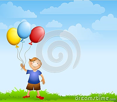 Boy Holding Balloons Background Cartoon Illustration