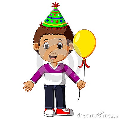 Boy holding balloons Vector Illustration