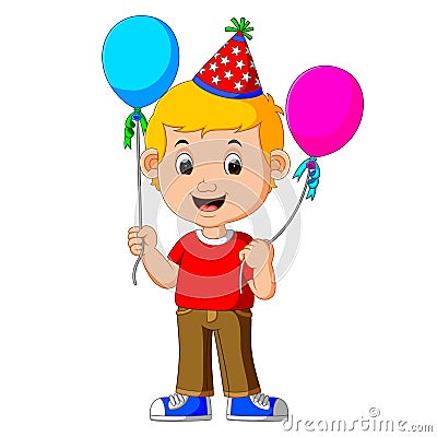 Boy holding balloons Vector Illustration