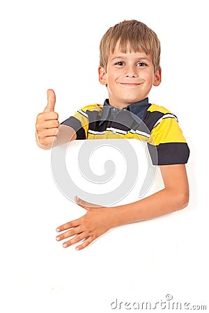 Boy holding a banner Stock Photo