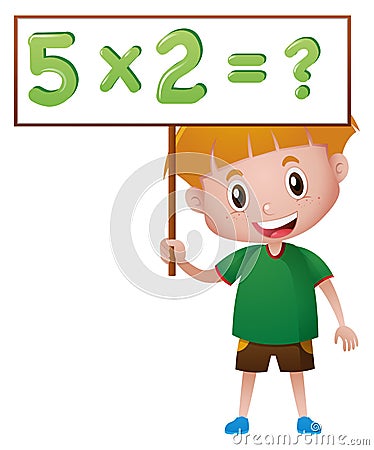 Boy holding board with math queation Vector Illustration