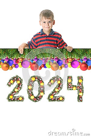 Boy is holding a christmas poster Stock Photo