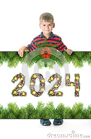 Boy is holding a christmas poster Stock Photo