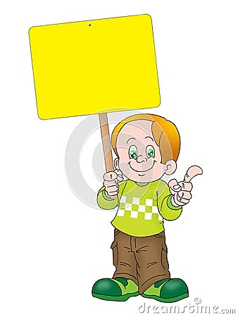 Boy holding noticeboard Stock Photo