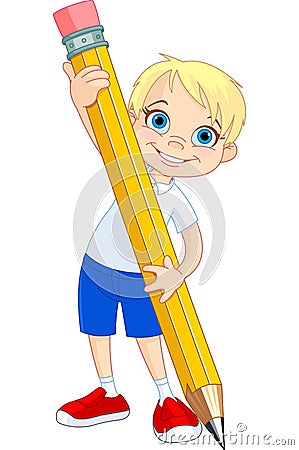 Boy holding pencil Vector Illustration