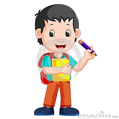 Boy holding pencil Vector Illustration