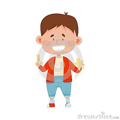 Boy Holding Scissors Doing Paper Man Vector Illustration Vector Illustration