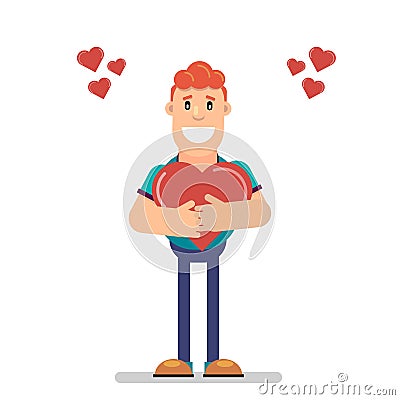 Boy holds heart Vector Illustration