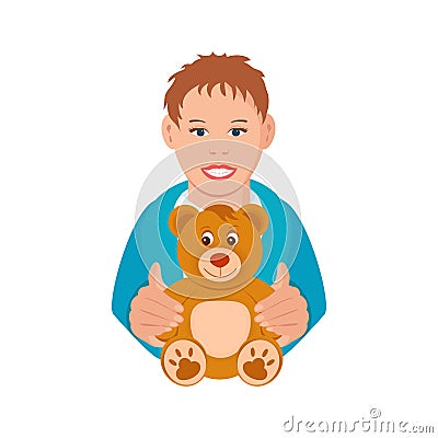 A boy holds a teddy bear. Vector Illustration